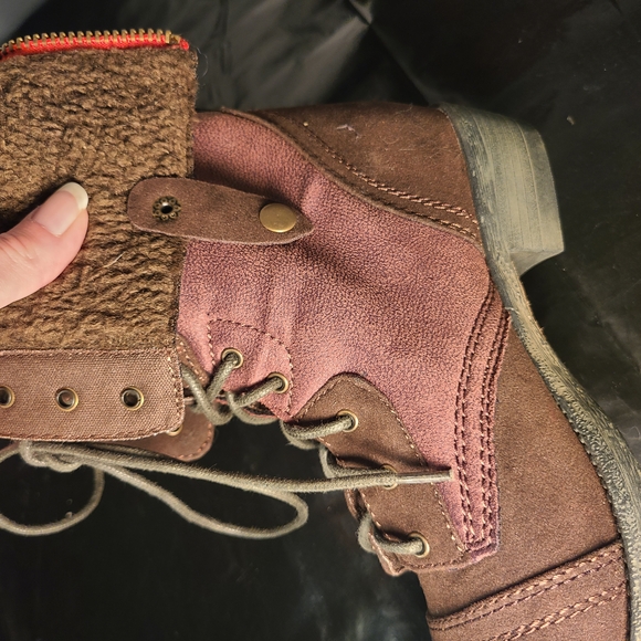 r.b.l.s. Brown Faux Fur Lined Lace-Up Combat Boots Women’s 8.5 - Picture 5 of 15